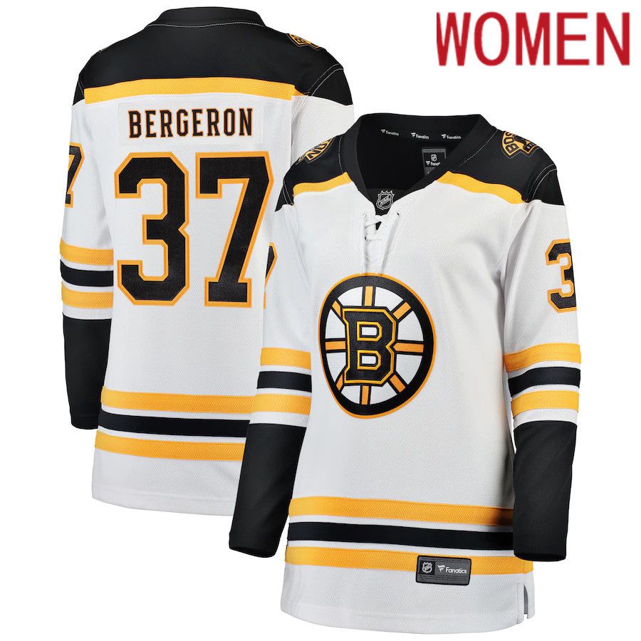 Women Boston Bruins 37 Patrice Bergeron Fanatics Branded White Breakaway Player NHL Jersey